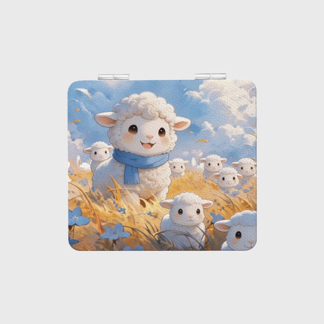 Cute Sheep Square Pocket Makeup Mirror for Girls Birthday Gift