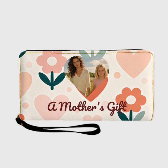 Custom Floral Photo Zip Wallet for Mom Mother's Day Gift