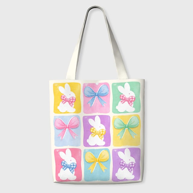 Pastel Bunny Bow Tote Bag for Bunny Lovers Easter Daily Use