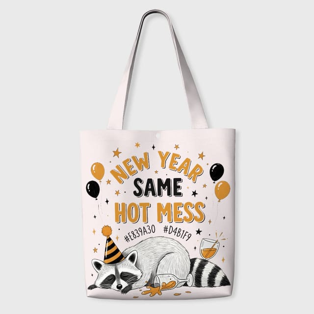 Funny Raccoon New Year Quote Tote Bag for Daily Gifting