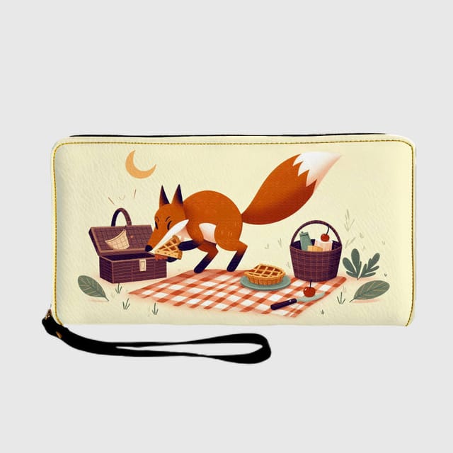Cute Picnic Fox Wristlet Wallet for Pet Lovers Birthday Gift