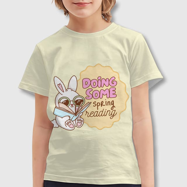 Cute Reading Bunny Kids T-Shirt for Easter Daily Use
