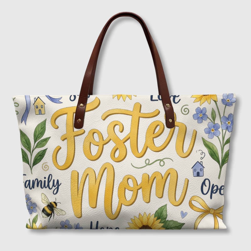 Floral Foster Mom PU Leather Tote Bag for Mother's Day Gift - 1