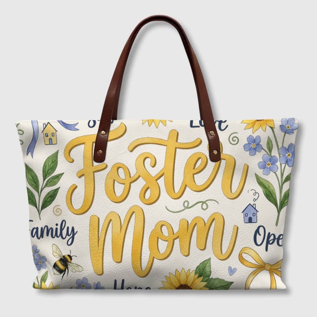 Floral Foster Mom PU Leather Tote Bag for Mother's Day Gift