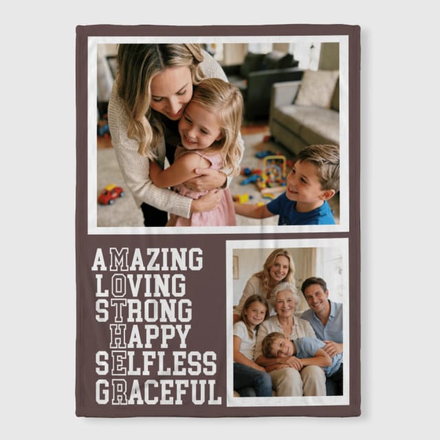 Custom Family Photo Quote Fleece Blanket for Mom Gifts