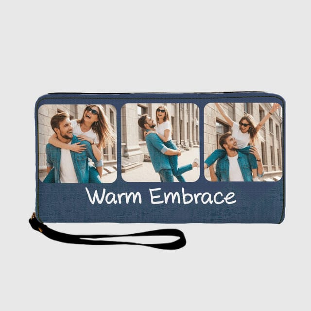 Custom Photo Long Zip Wallet for Couples Anniversary Gift
