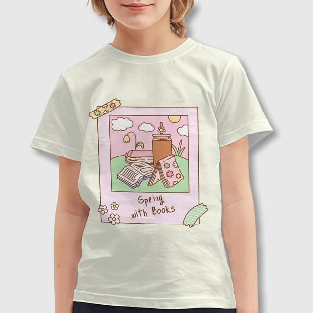 Spring Book Print Kids T-Shirt for Reading Lovers Back To School