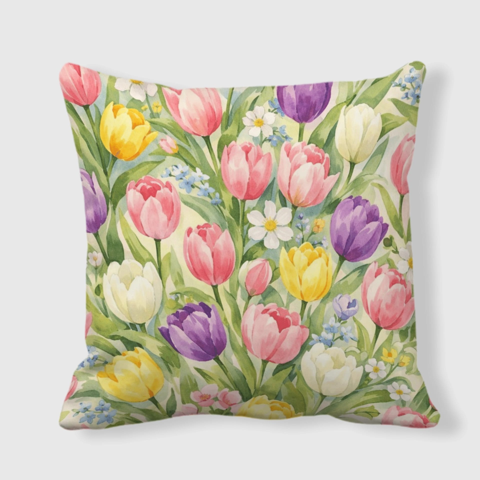 Watercolor Tulip Floral Throw Pillow for Home Decor Gifts