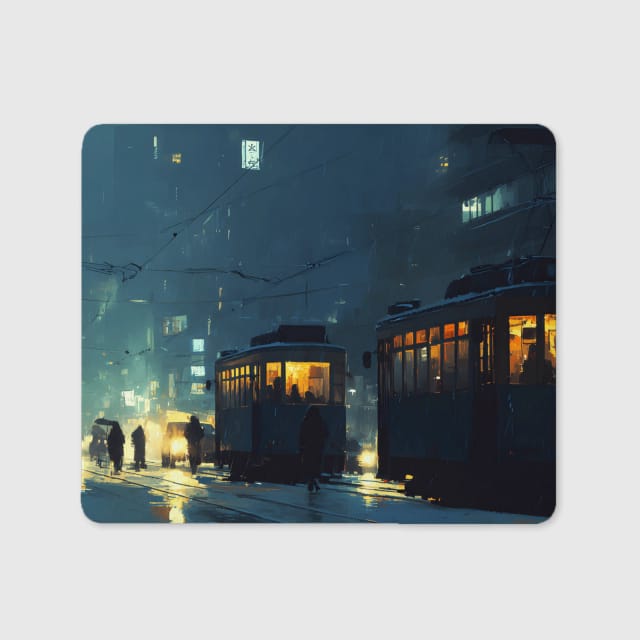Vintage Rainy Tram Mouse Pad for Office Gaming Use