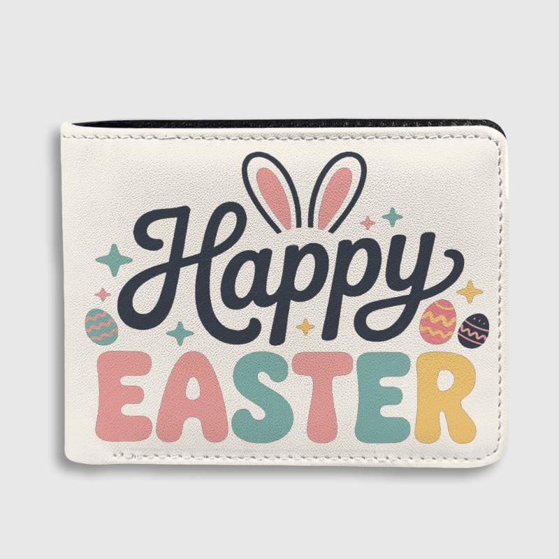 Happy Easter Bunny Print Bifold Wallet for Easter Gift Daily Use