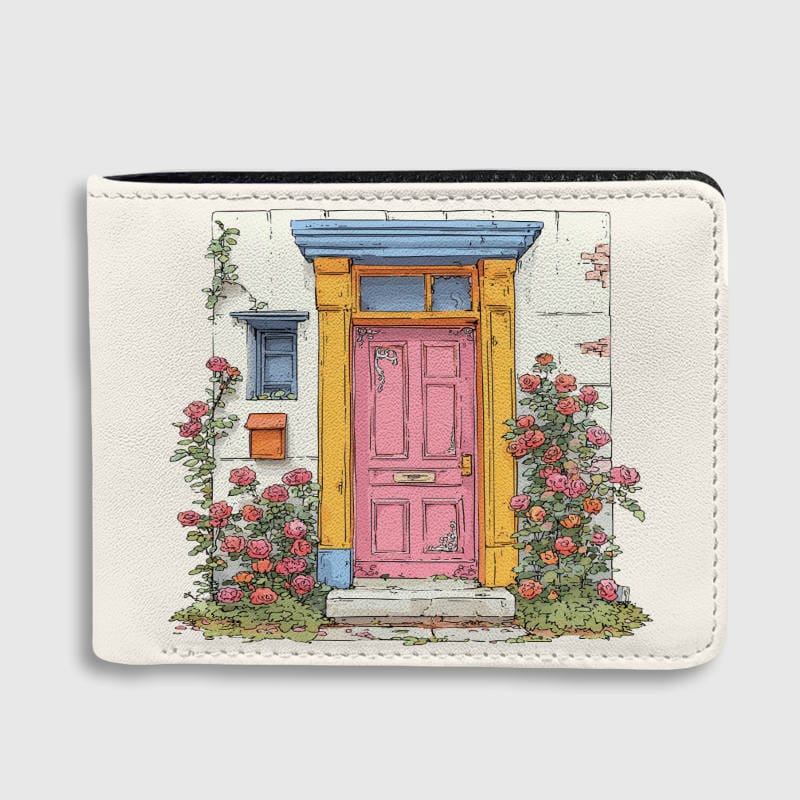 Floral Cottage Door Slim Bifold Wallet for Women Daily Use
