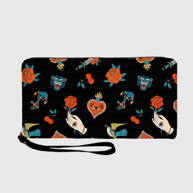 Retro Tattoo Print Zip Around Wallet for Tattoo Lovers Gift - 1