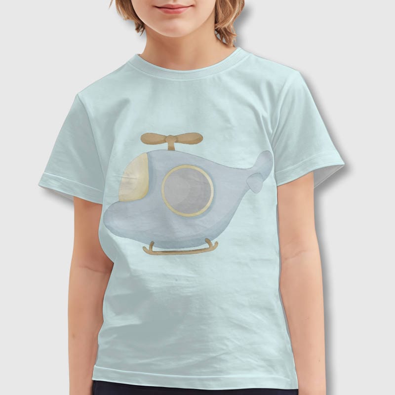 Watercolor Helicopter Kids T-Shirt for Boys Daily Wear