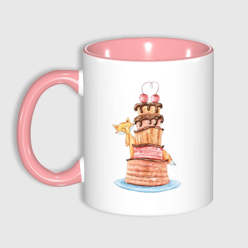 Cute Fox Cake Mug for Fox Lovers Birthday Gift