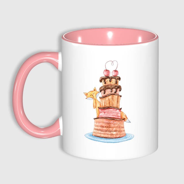 Cute Fox Cake Mug for Fox Lovers Birthday Gift