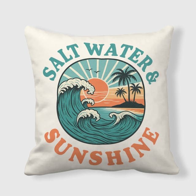 Retro Coastal Throw Pillow for Beach Lover Summer Home Decor