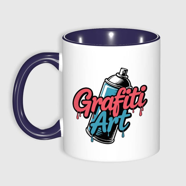 Graffiti Art 11oz Blue Ceramic Coffee Mug for Artists Daily Use
