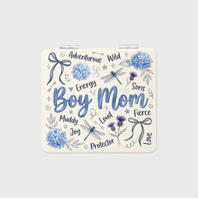 Blue Floral Boy Mom Pocket Mirror for Mom Mother's Day Gift