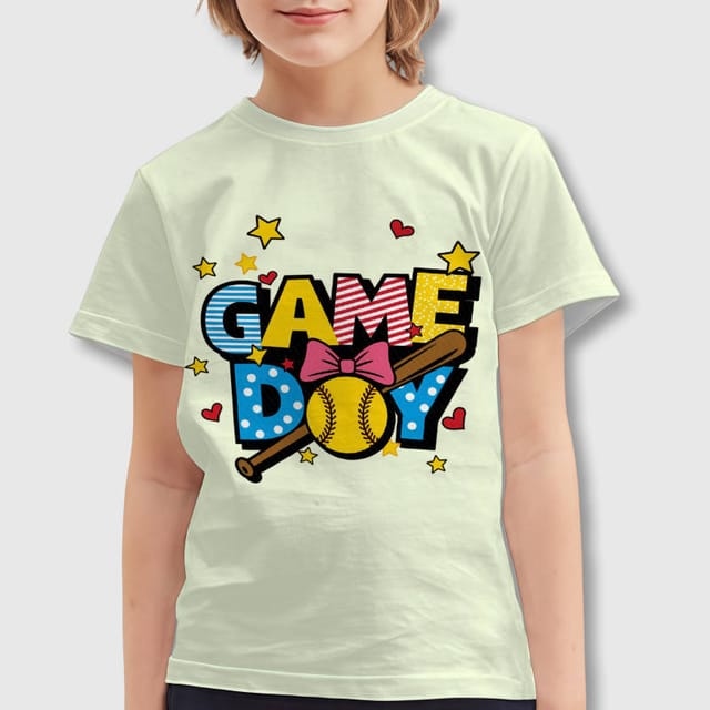 Game Day Softball Bow Kids T-Shirt for Young Sports Fan Gifts