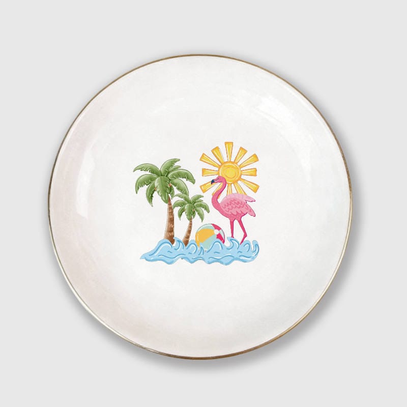 Summer Flamingo Ceramic Trinket Dish for Beach Lovers Gift