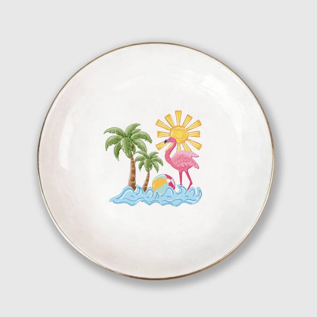 Summer Flamingo Ceramic Trinket Dish for Beach Lovers Gift