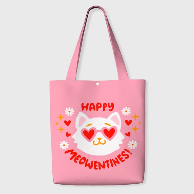 Cute Cat Print Pink Tote Bag for Cat Lovers Valentine's Gift