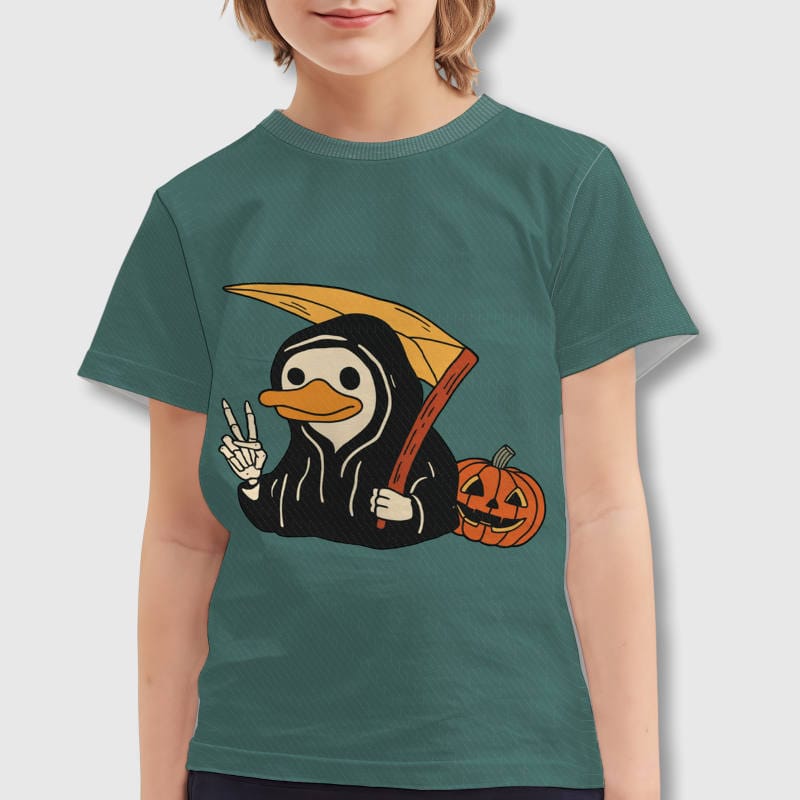 Cute Grim Reaper Duck Kids T-Shirt for Halloween Wear