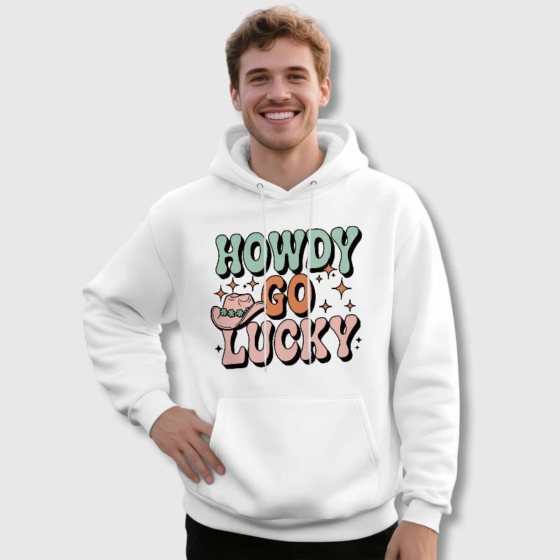 Retro Howdy Go Lucky Graphic Men's Hoodie For Casual Wear