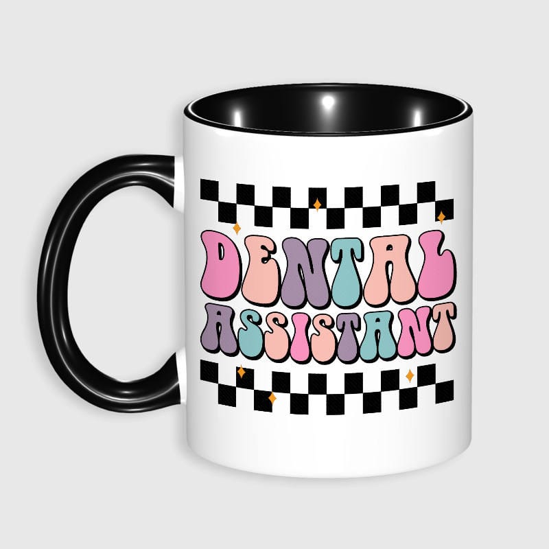 Groovy Checkered Dental Assistant Mug for Appreciation Gift