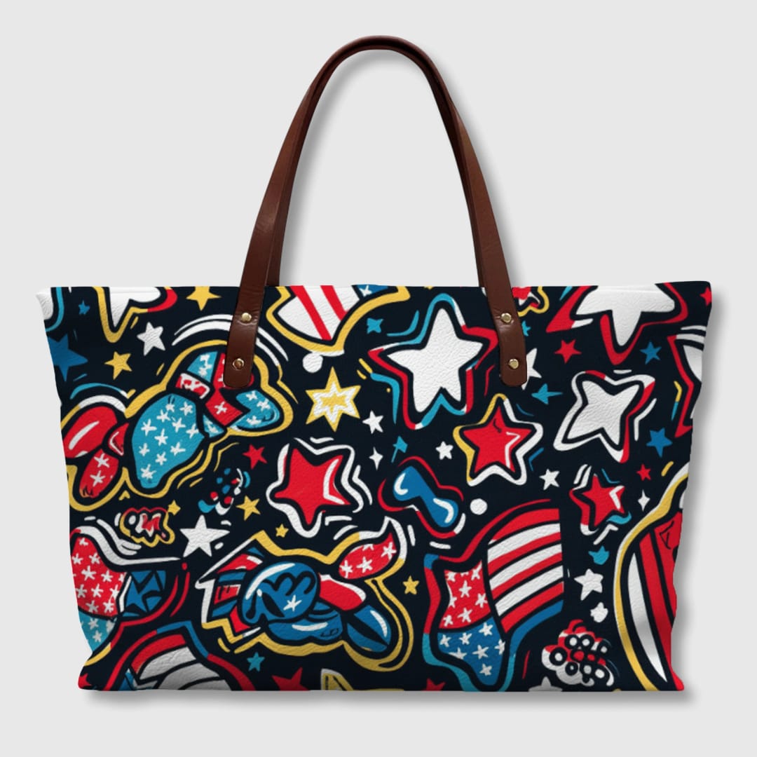 Customizable Patriotic PU Leather Tote - 1