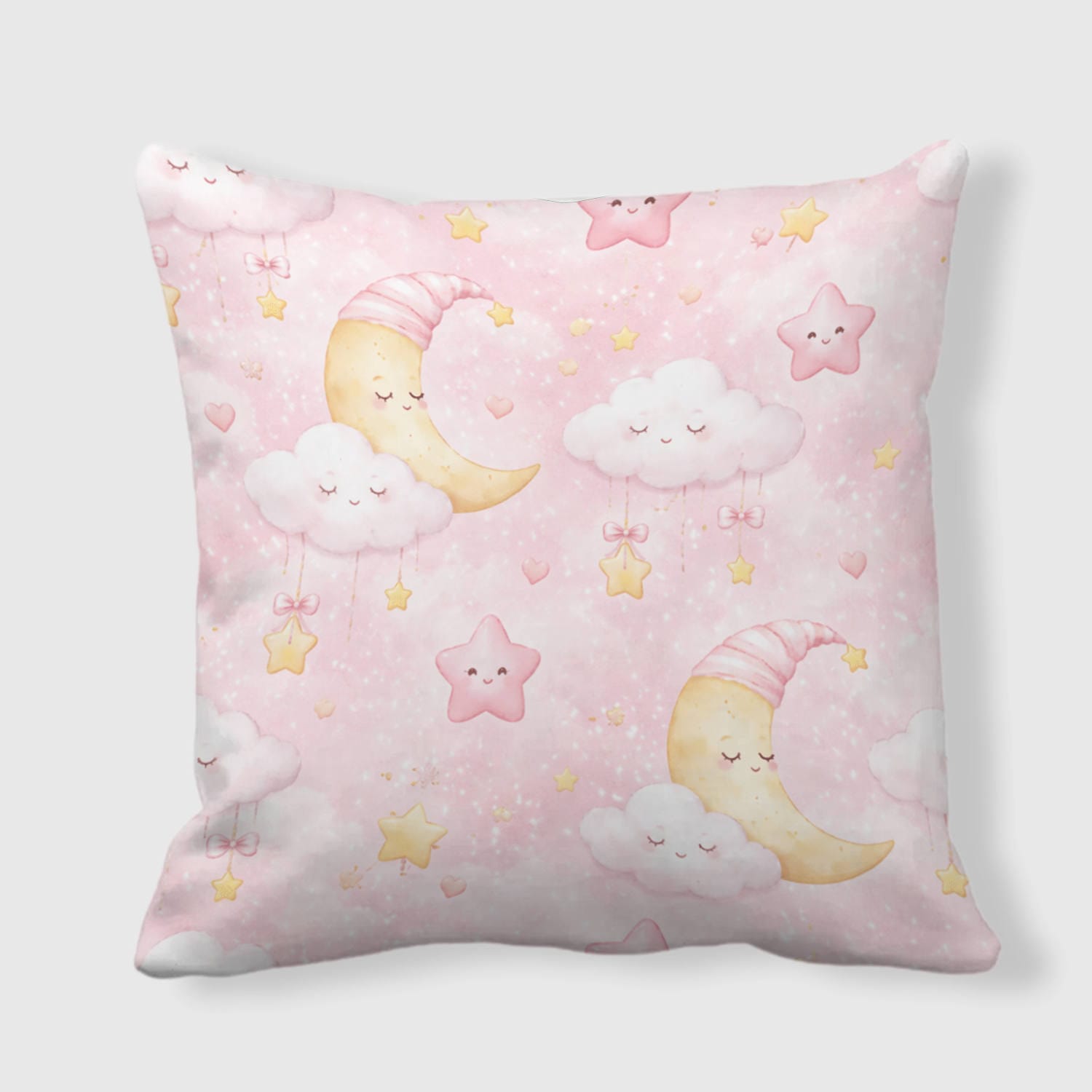 Pastel Moon Star Cloud Throw Pillow for Kids Nursery Gift