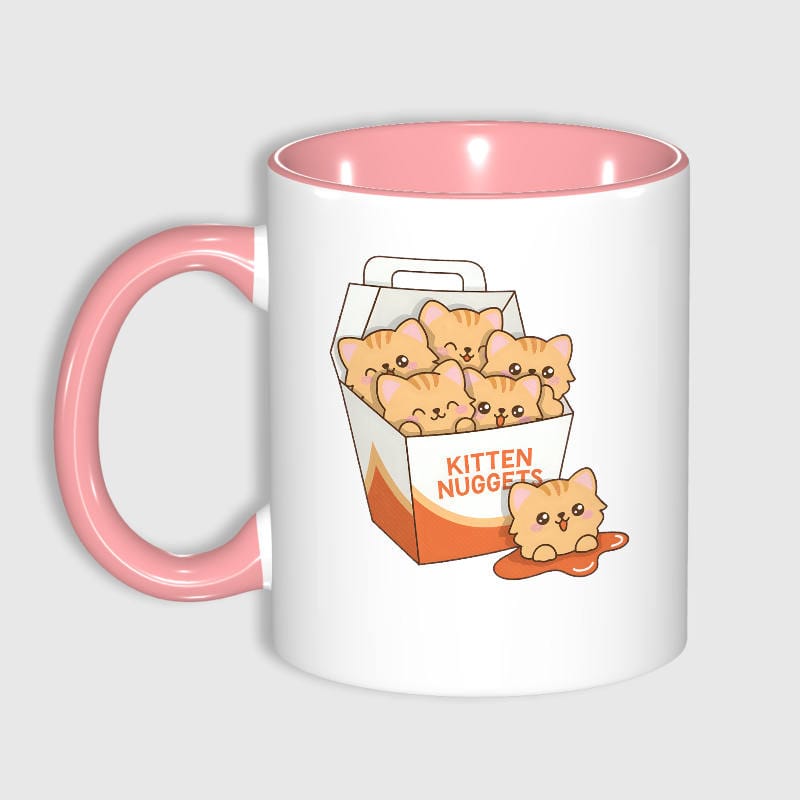 Cute Kitten Nuggets 11oz Pink Mug for Cat Lovers Daily Use