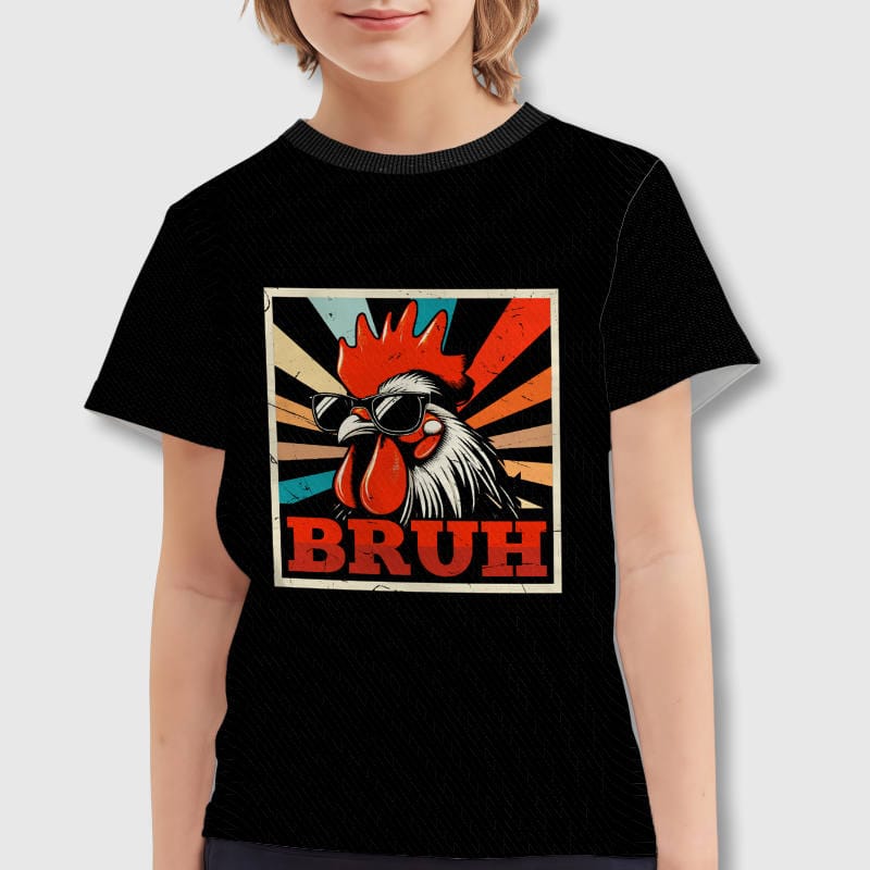 Funny Retro Rooster Bruh Kids T-Shirt for Casual Daily Use