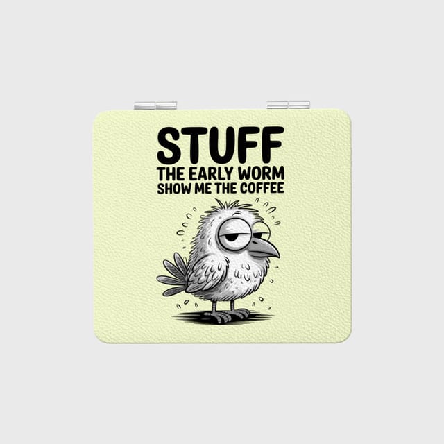 Funny Sleepy Bird Pocket Makeup Mirror for Coffee Lovers