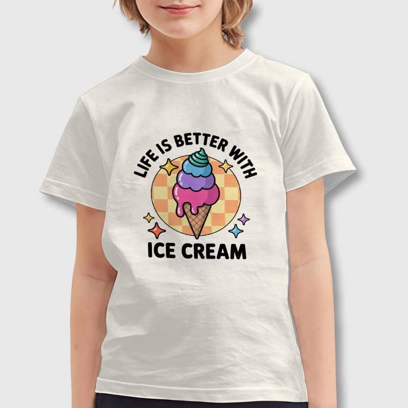 Retro Ice Cream Quote Kids Crew Tee for Summer