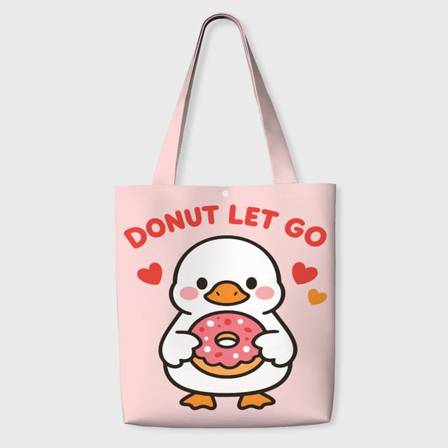 Cute Donut Duck Pink Tote Bag for Animal Lovers Daily Use