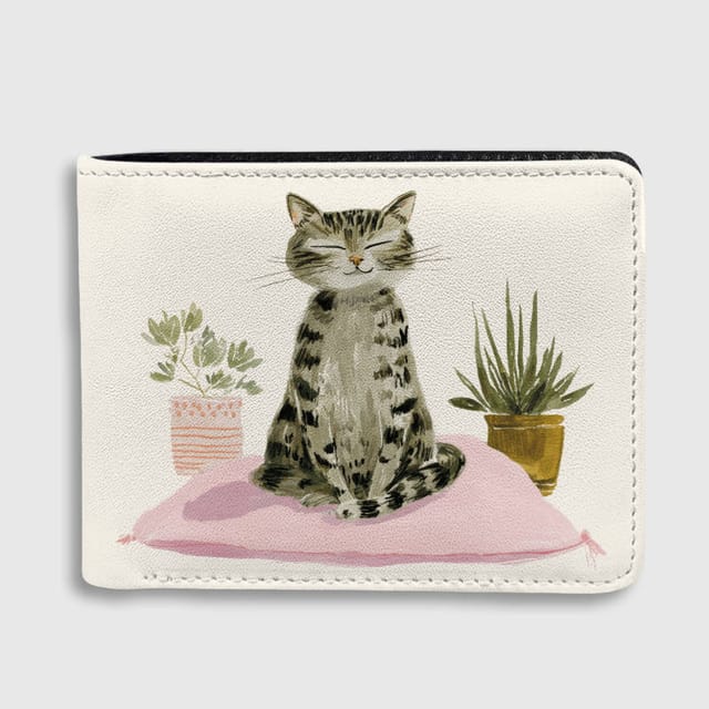 Cute Cozy Meditation Cat Bifold Wallet for Cat Lovers Birthday and Holiday Gifts