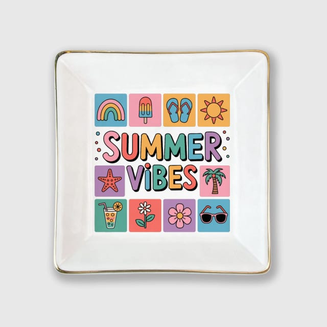 Summer Vibes Gold Rim Trinket Tray for Summer Gifts