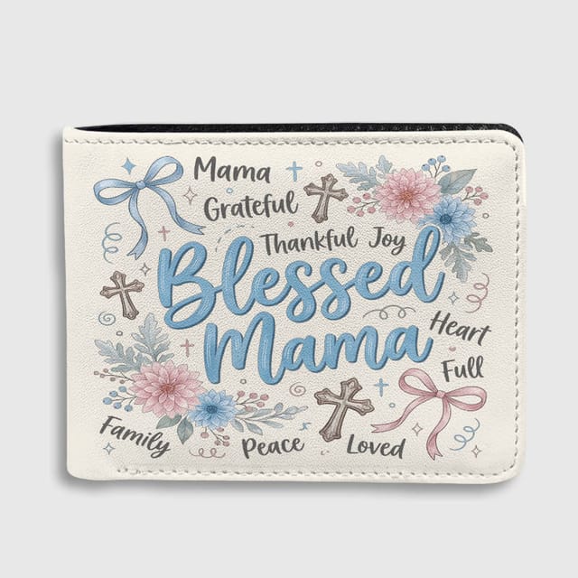 Floral Blessed Mama Wallet for Mom Birthday Gift