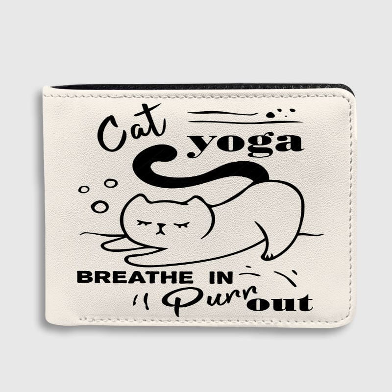 Cat Yoga Print Bifold Wallet for Cat Lovers Yoga Fans Funny Birthday Holiday Gift