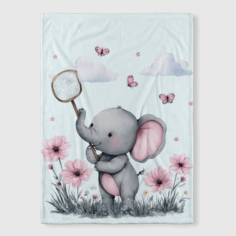 Cute Watercolor Elephant Fleece Blanket for Kids Nursery Gift