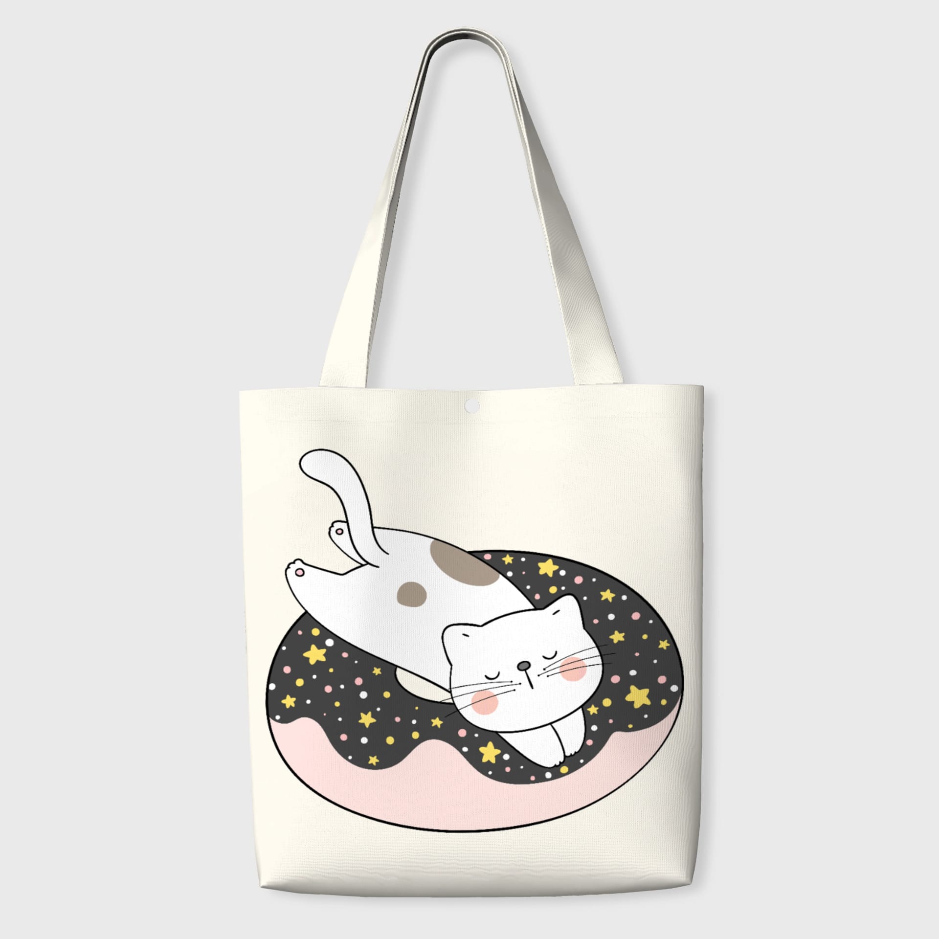 Sleeping Cat Donut Tote Bag for Cat Lovers Daily Use