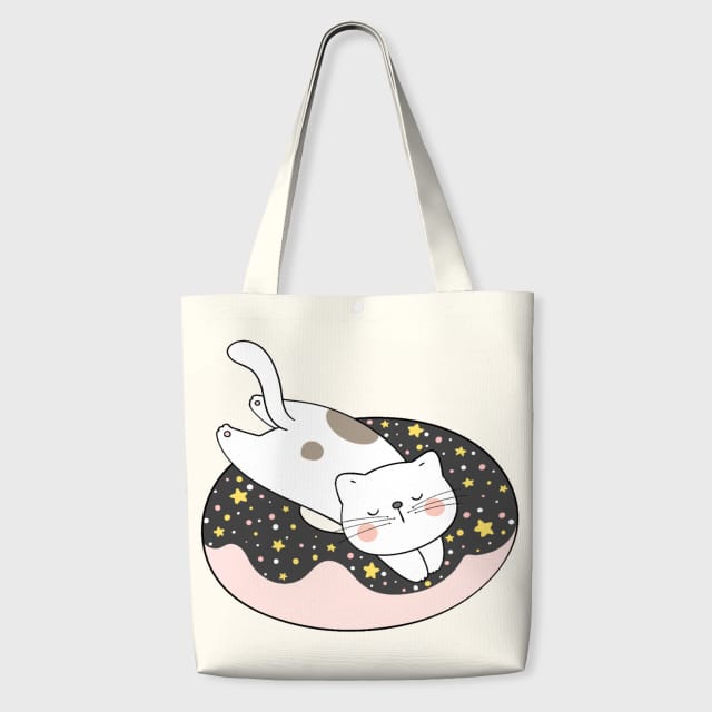 Sleeping Cat Donut Tote Bag for Cat Lovers Daily Use