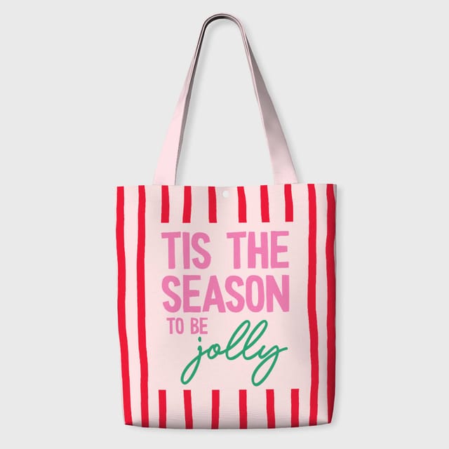 Christmas Quote Striped Tote Bag for Holiday Gifting & Shopping