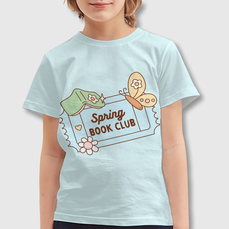 Spring Book Club Graphic Kids T-Shirt for Young Readers Daily Use