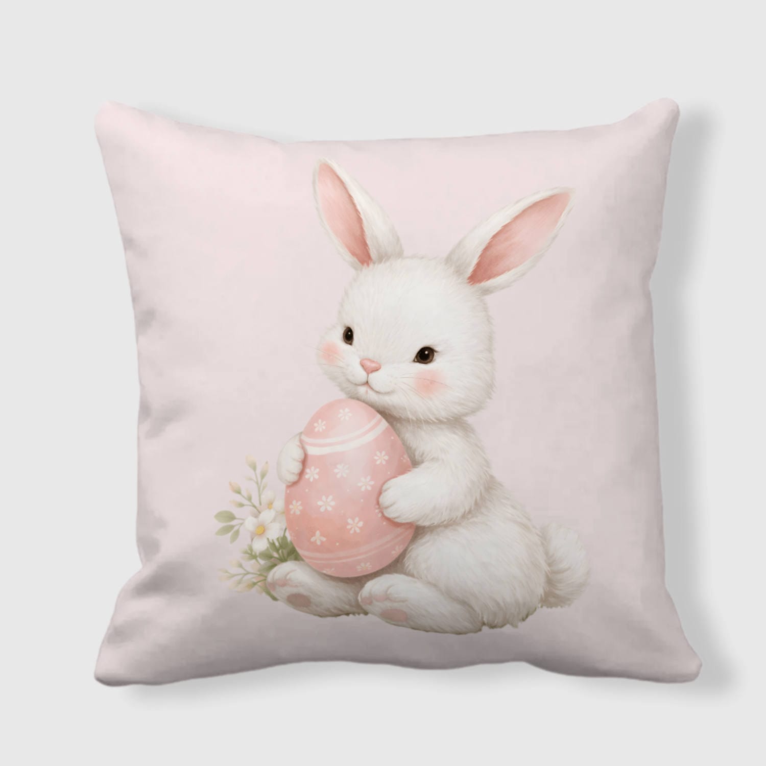 Easter Bunny Pink Egg Square Throw Pillow for Easter Gifts