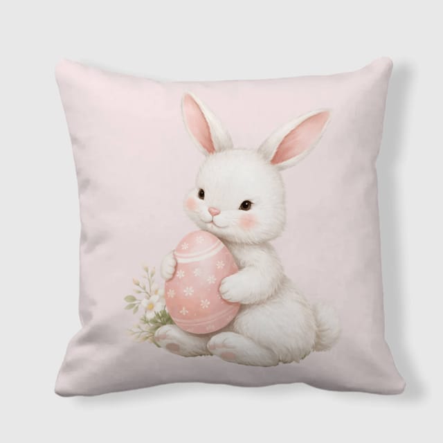 Easter Bunny Pink Egg Square Throw Pillow for Easter Gifts