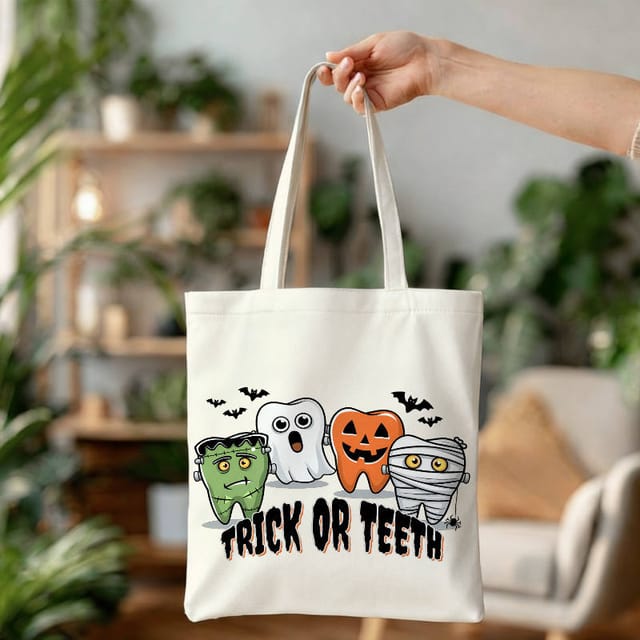 Cute Trick or Teeth Tote Bag for Dentist Halloween Gift