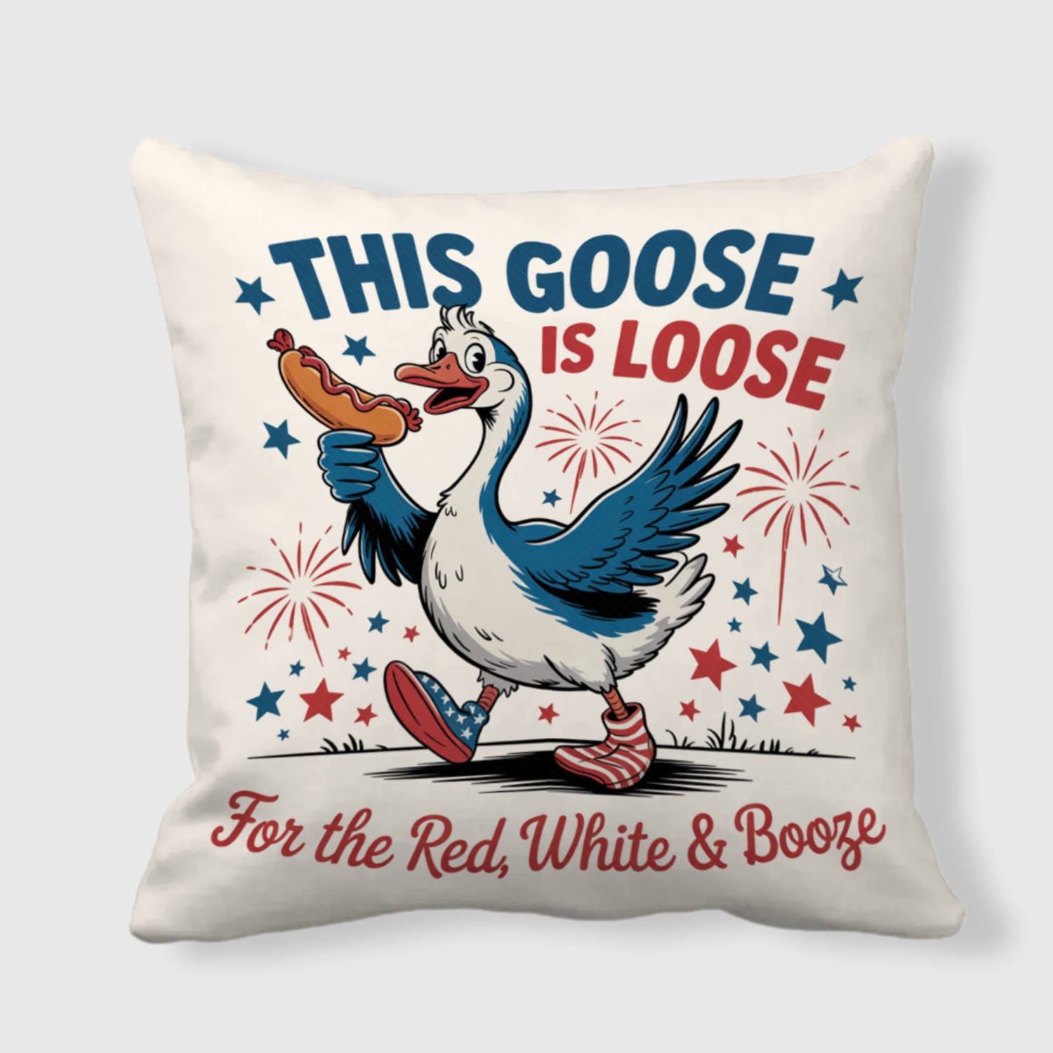 Funny Patriotic Goose Throw Pillow for 4th of July Decor