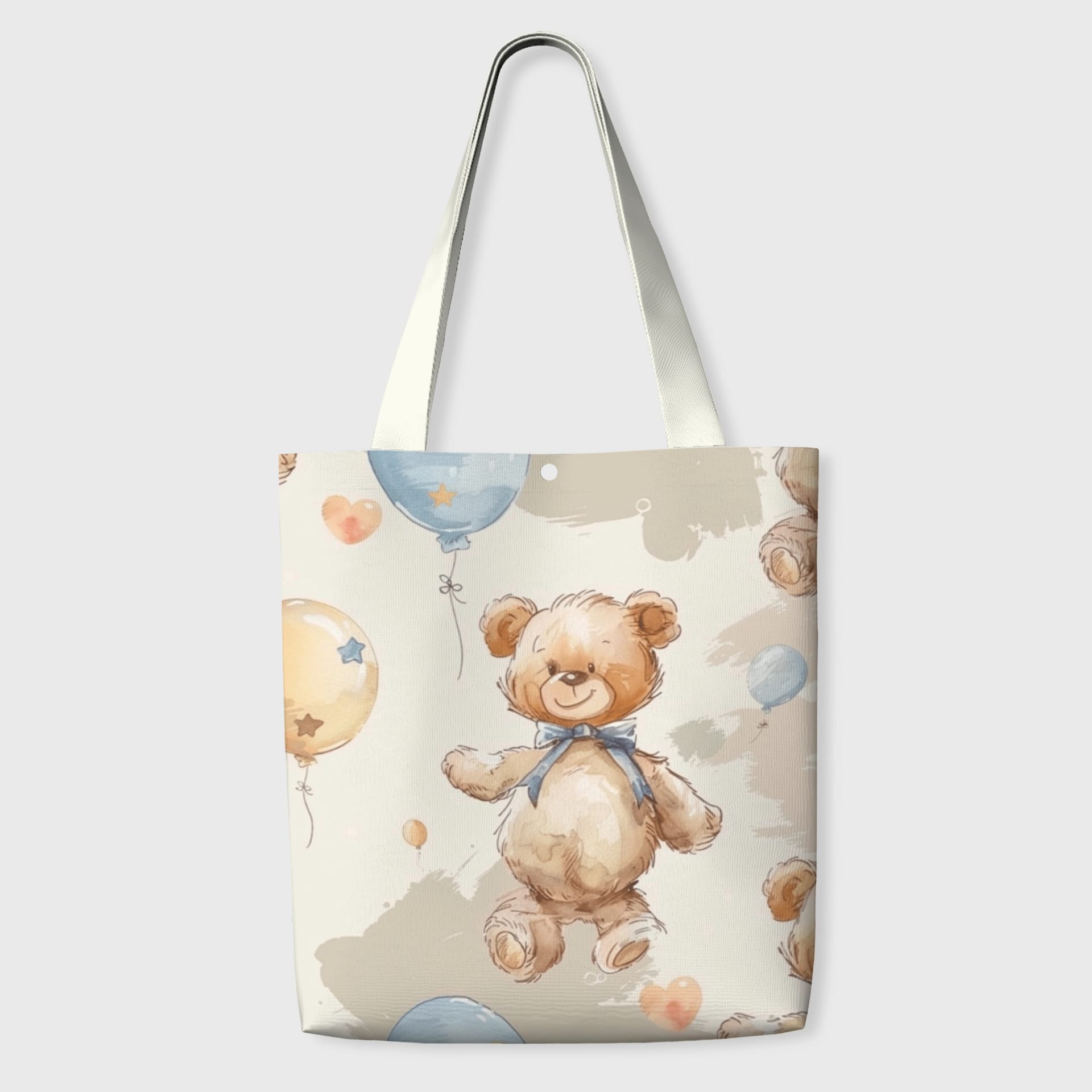 Watercolor Teddy Bear Canvas Tote Bag for Students & Birthday Gifts